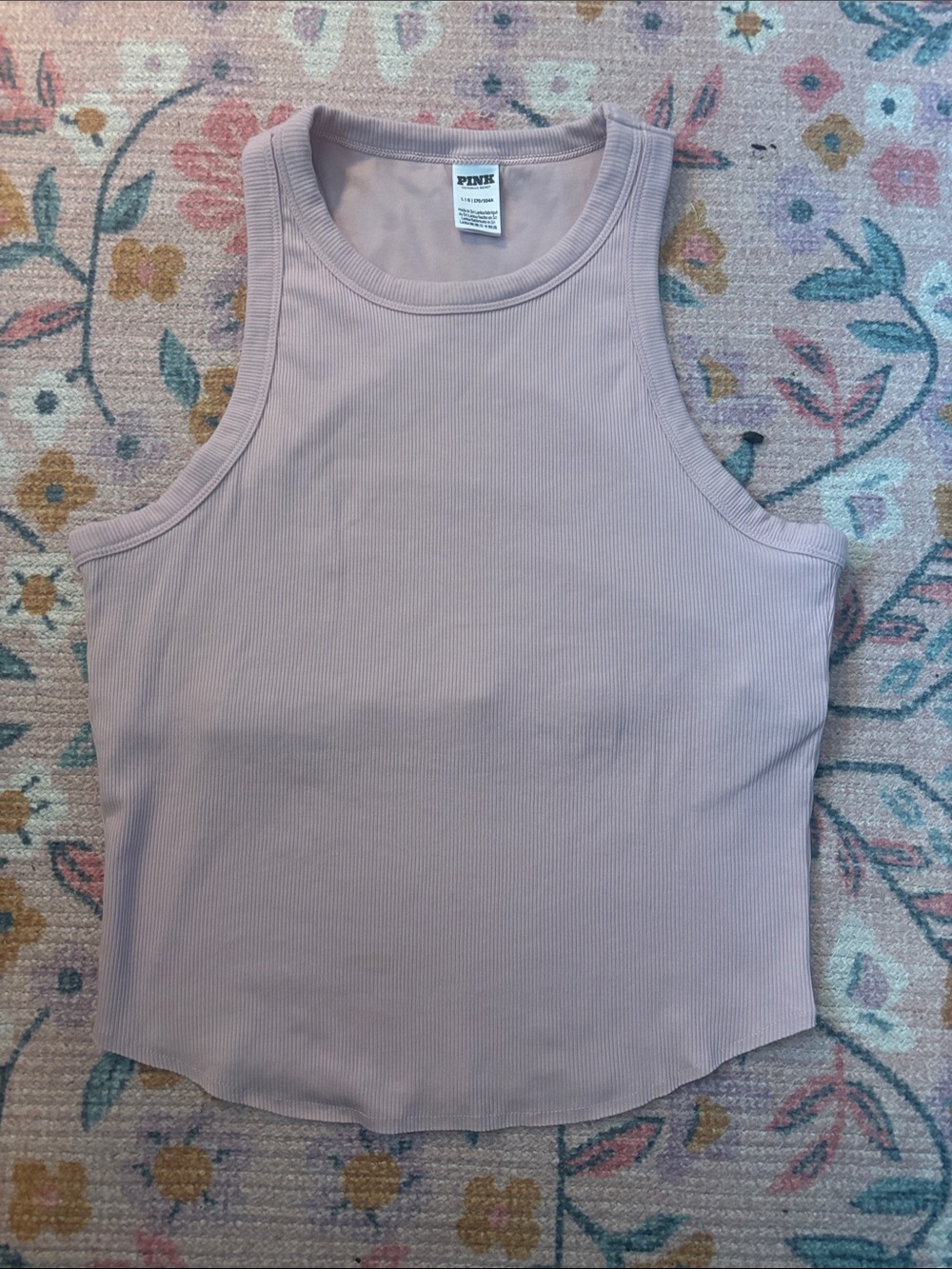PINK Victoria's Secret Mauve Ribbed High-Neck Tank with built in bra
